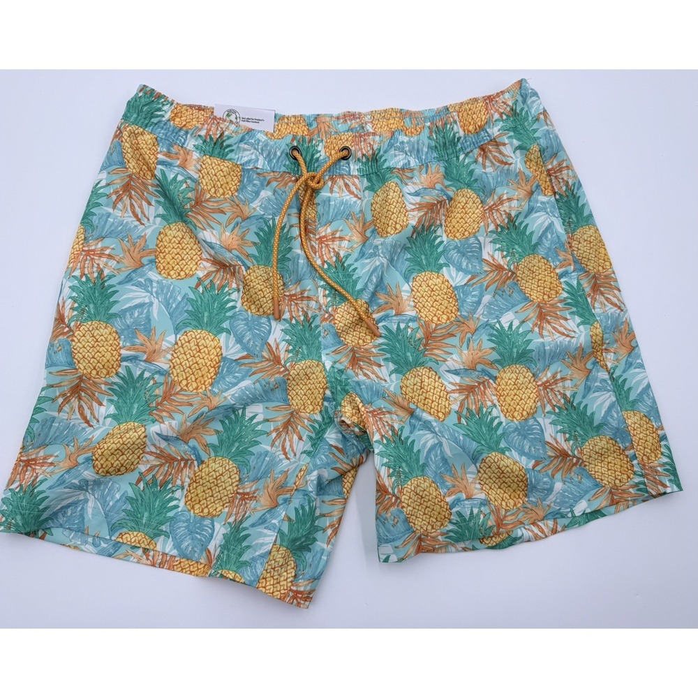 NWT Member's Mark Men's Resort Swim Trunks Pineapple Print Size Large UPF 50